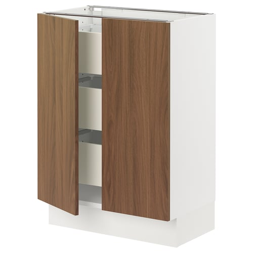 SEKTION / MAXIMERA Gabinete bajo 2 puertas 3 cajones, blanco/Tistorp Efecto nogal café, 61x37x76 cm