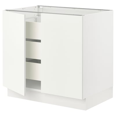 SEKTION / MAXIMERA Gabinete bajo 2 puertas 3 cajones, blanco/Vallstena blanco, 91x61x76 cm