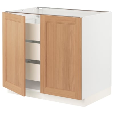 SEKTION / MAXIMERA Gabinete bajo 2 puertas 3 cajones, blanco/Vedhamn roble, 91x61x76 cm