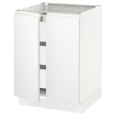 SEKTION / MAXIMERA Gabinete bajo 2 puertas 3 cajones, blanco/Voxtorp blanco mate, 61x61x76 cm