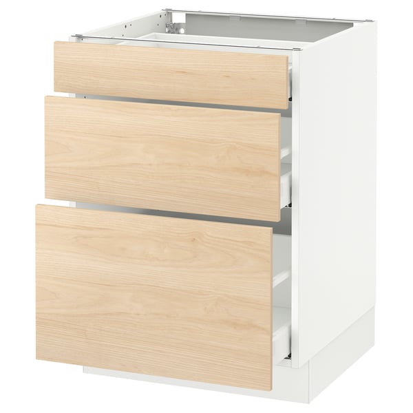 SEKTION / MAXIMERA Gabinete bajo 3 cajones, blanco/Askersund efecto fresno claro, 61x61x76 cm