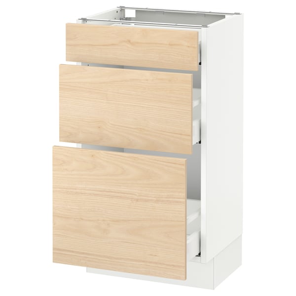 SEKTION / MAXIMERA Gabinete bajo 3 cajones, blanco/Askersund efecto fresno claro, 46x37x76 cm