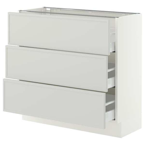 SEKTION / MAXIMERA Gabinete bajo 3 cajones, blanco/Aspudden gris claro, 91x37x76 cm