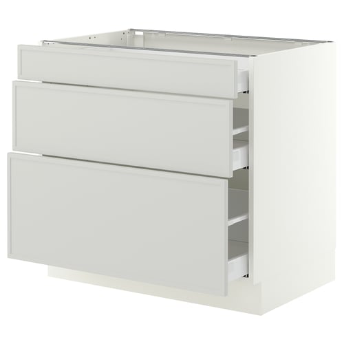 SEKTION / MAXIMERA Gabinete bajo 3 cajones, blanco/Aspudden gris claro, 91x61x76 cm