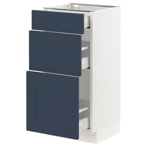 SEKTION / MAXIMERA Gabinete bajo 3 cajones, blanco Axstad/mate azul, 38x37x76 cm