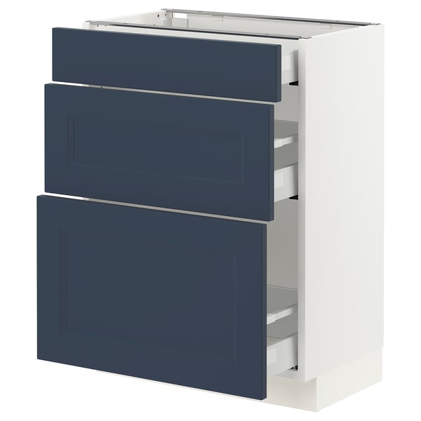 SEKTION / MAXIMERA Gabinete bajo 3 cajones, blanco Axstad/mate azul, 61x37x76 cm
