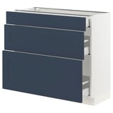 SEKTION / MAXIMERA Gabinete bajo 3 cajones, blanco Axstad/mate azul, 91x37x76 cm