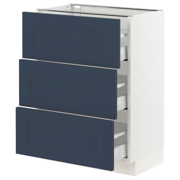 SEKTION / MAXIMERA Gabinete bajo 3 cajones, blanco Axstad/mate azul, 61x37x76 cm