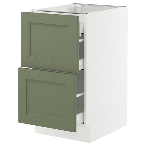 SEKTION / MAXIMERA Gabinete bajo 3 cajones, blanco/Axstad verde grisáceo, 46x61x76 cm