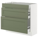 SEKTION / MAXIMERA Gabinete bajo 3 cajones, blanco/Axstad verde grisáceo, 91x37x76 cm