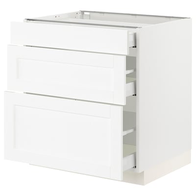 SEKTION / MAXIMERA Gabinete bajo 3 cajones, blanco Enköping/blanco efecto madera, 76x61x76 cm