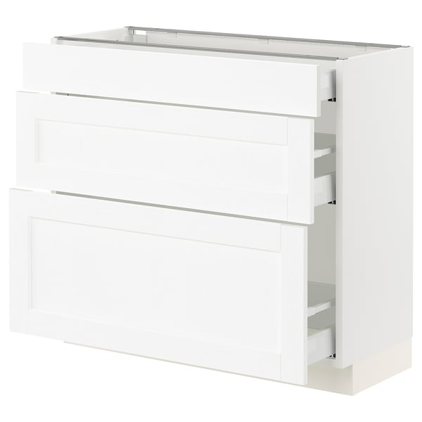 SEKTION / MAXIMERA Gabinete bajo 3 cajones, blanco Enköping/blanco efecto madera, 91x37x76 cm
