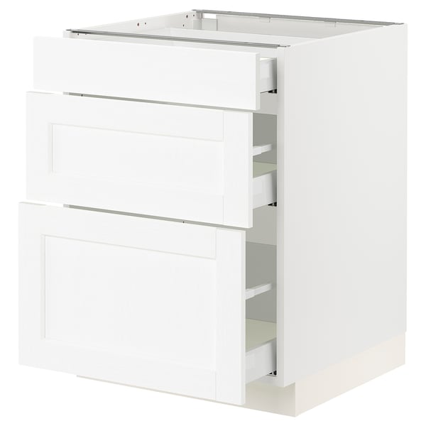 SEKTION / MAXIMERA Gabinete bajo 3 cajones, blanco Enköping/blanco efecto madera, 61x61x76 cm