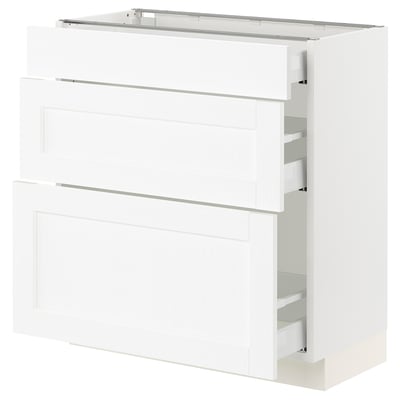 SEKTION / MAXIMERA Gabinete bajo 3 cajones, blanco Enköping/blanco efecto madera, 76x37x76 cm