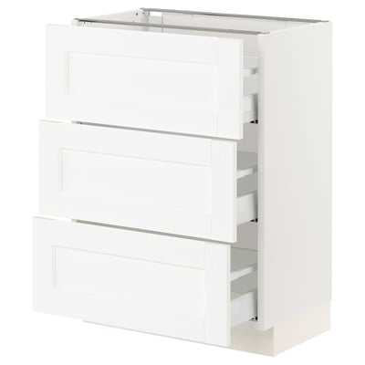 SEKTION / MAXIMERA Gabinete bajo 3 cajones, blanco Enköping/blanco efecto madera, 61x37x76 cm