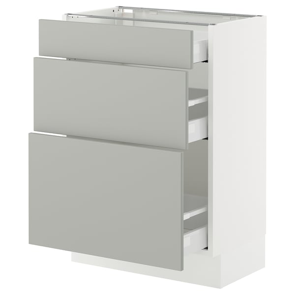 SEKTION / MAXIMERA Gabinete bajo 3 cajones, blanco/Havstorp gris claro, 61x37x76 cm