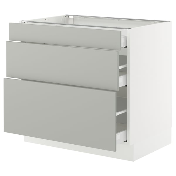 SEKTION / MAXIMERA Gabinete bajo 3 cajones, blanco/Havstorp gris claro, 91x61x76 cm