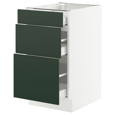SEKTION / MAXIMERA Gabinete bajo 3 cajones, blanco/Havstorp Verde oscuro, 46x61x76 cm