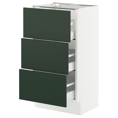 SEKTION / MAXIMERA Gabinete bajo 3 cajones, blanco/Havstorp Verde oscuro, 46x37x76 cm