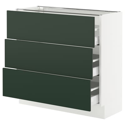 SEKTION / MAXIMERA Gabinete bajo 3 cajones, blanco/Havstorp Verde oscuro, 91x37x76 cm