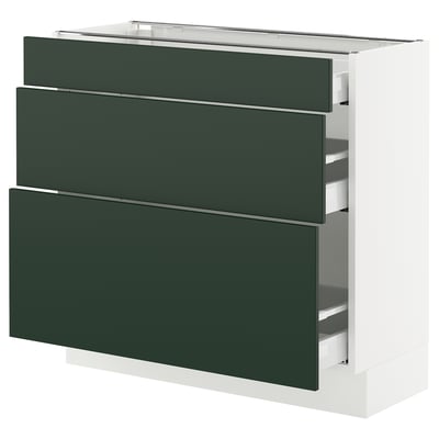 SEKTION / MAXIMERA Gabinete bajo 3 cajones, blanco/Havstorp Verde oscuro, 91x37x76 cm