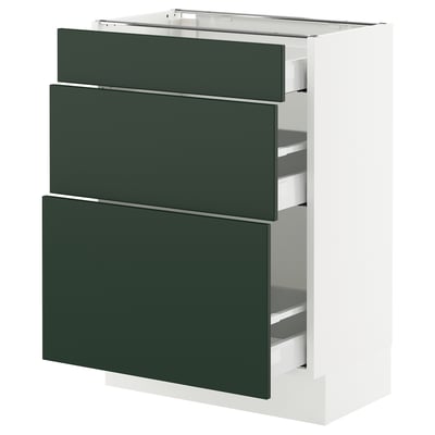 SEKTION / MAXIMERA Gabinete bajo 3 cajones, blanco/Havstorp Verde oscuro, 61x37x76 cm
