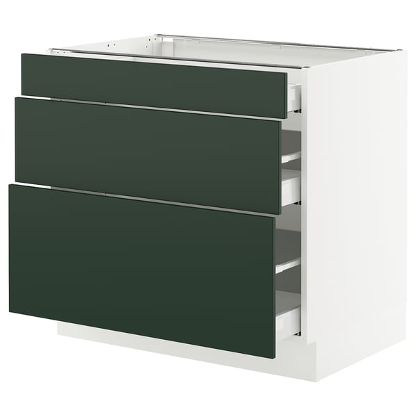 SEKTION / MAXIMERA Gabinete bajo 3 cajones, blanco/Havstorp Verde oscuro, 91x61x76 cm