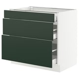 SEKTION / MAXIMERA Gabinete bajo 3 cajones, blanco/Havstorp Verde oscuro, 91x61x76 cm