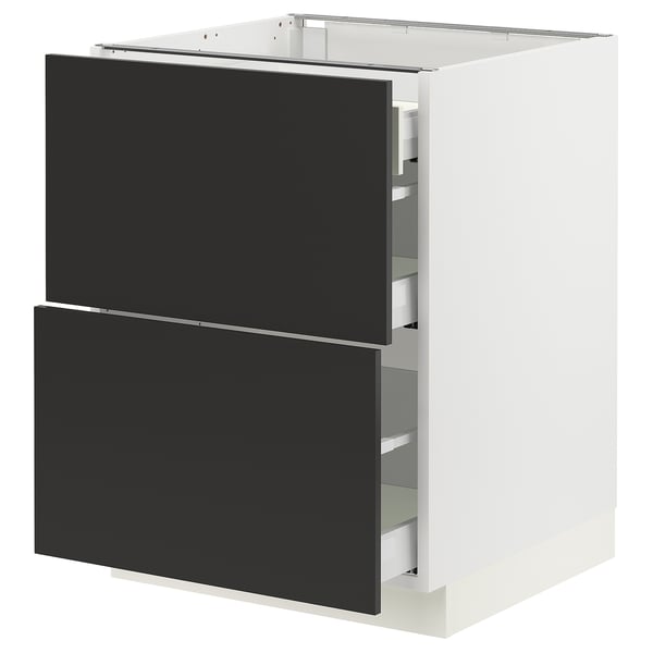 SEKTION / MAXIMERA Gabinete bajo 3 cajones, blanco/Nickebo Carbón mate, 61x61x76 cm