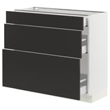 SEKTION / MAXIMERA Gabinete bajo 3 cajones, blanco/Nickebo Carbón mate, 91x37x76 cm