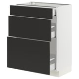 SEKTION / MAXIMERA Gabinete bajo 3 cajones, blanco/Nickebo Carbón mate, 61x37x76 cm
