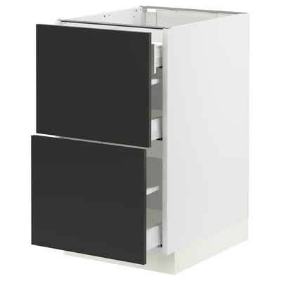 SEKTION / MAXIMERA Gabinete bajo 3 cajones, blanco/Nickebo Carbón mate, 46x61x76 cm