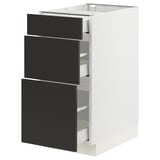 SEKTION / MAXIMERA Gabinete bajo 3 cajones, blanco/Nickebo Carbón mate, 38x61x76 cm