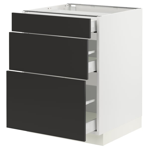 SEKTION / MAXIMERA Gabinete bajo 3 cajones, blanco/Nickebo Carbón mate, 61x61x76 cm