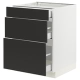 SEKTION / MAXIMERA Gabinete bajo 3 cajones, blanco/Nickebo Carbón mate, 61x61x76 cm