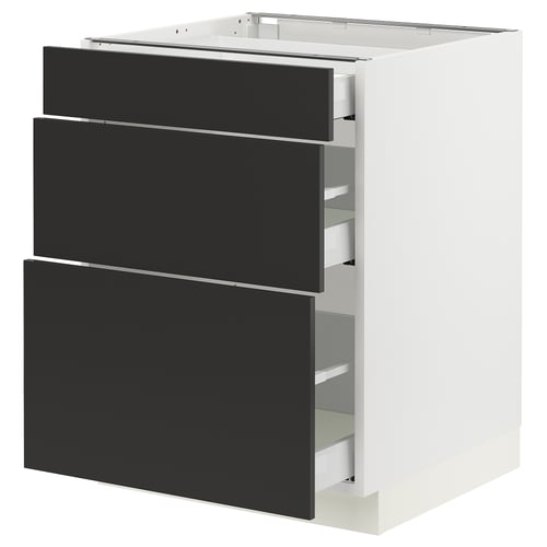SEKTION / MAXIMERA Gabinete bajo 3 cajones, blanco/Nickebo Carbón mate, 61x61x76 cm