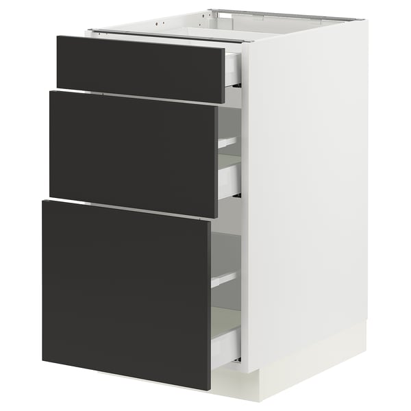 SEKTION / MAXIMERA Gabinete bajo 3 cajones, blanco/Nickebo Carbón mate, 46x61x76 cm