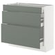 SEKTION / MAXIMERA Gabinete bajo 3 cajones, blanco/Nickebo Verde grisáceo mate, 91x37x76 cm