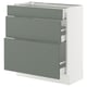 SEKTION / MAXIMERA Gabinete bajo 3 cajones, blanco/Nickebo Verde grisáceo mate, 76x37x76 cm