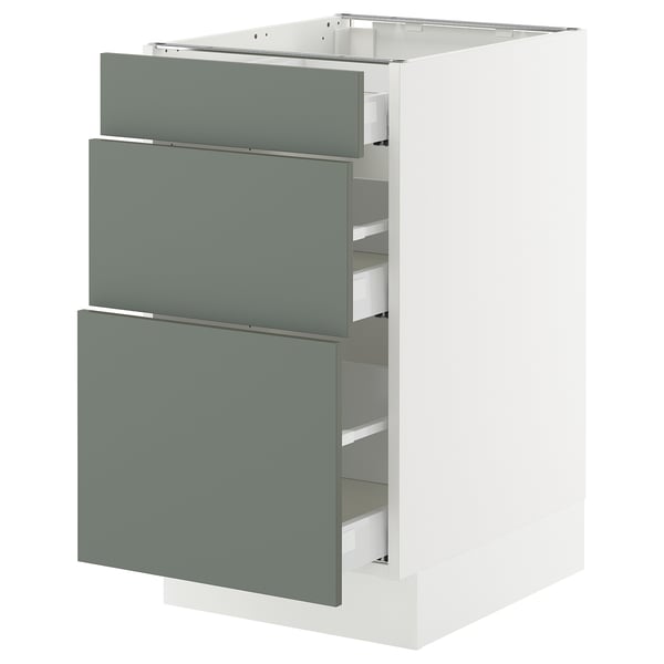SEKTION / MAXIMERA Gabinete bajo 3 cajones, blanco/Nickebo Verde grisáceo mate, 46x61x76 cm