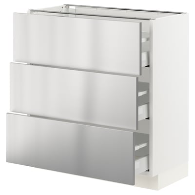 SEKTION / MAXIMERA Gabinete bajo 3 cajones, blanco/Nogsta ac inox, 76x37x76 cm