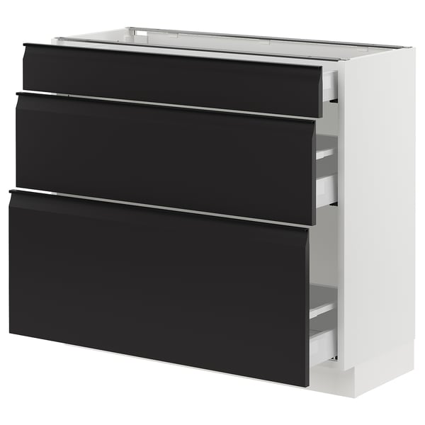 SEKTION / MAXIMERA Gabinete bajo 3 cajones, blanco/Upplöv Carbón mate, 91x37x76 cm