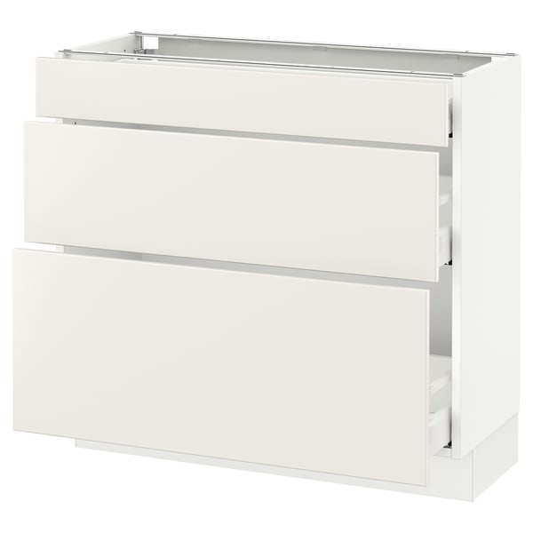 SEKTION / MAXIMERA Gabinete bajo 3 cajones, blanco/Veddinge blanco, 91x37x76 cm