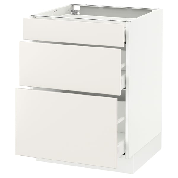 SEKTION / MAXIMERA Gabinete bajo 3 cajones, blanco/Veddinge blanco, 61x61x76 cm