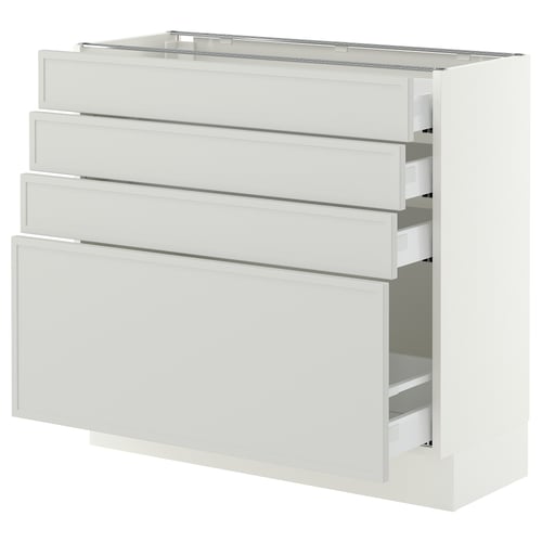SEKTION / MAXIMERA Gabinete bajo 4 cajones, blanco/Aspudden gris claro, 91x37x76 cm