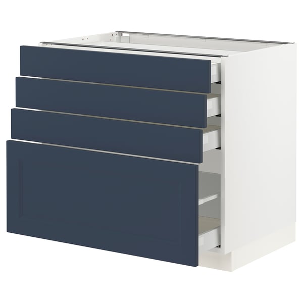 SEKTION / MAXIMERA Gabinete bajo 4 cajones, blanco Axstad/mate azul, 91x61x76 cm