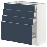SEKTION / MAXIMERA Gabinete bajo 4 cajones, blanco Axstad/mate azul, 76x37x76 cm