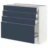SEKTION / MAXIMERA Gabinete bajo 4 cajones, blanco Axstad/mate azul, 91x37x76 cm