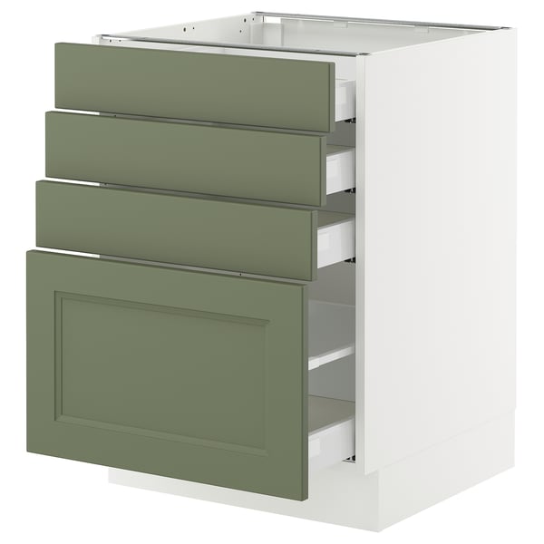 SEKTION / MAXIMERA Gabinete bajo 4 cajones, blanco/Axstad verde grisáceo, 61x61x76 cm