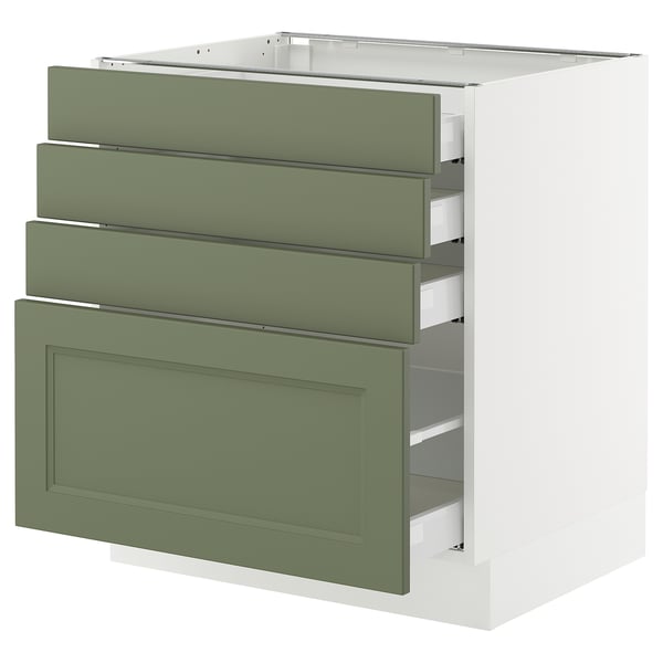 SEKTION / MAXIMERA Gabinete bajo 4 cajones, blanco/Axstad verde grisáceo, 76x61x76 cm